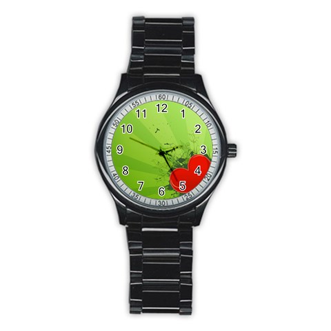 Red Heart Art Stainless Steel Round Watch from ArtsNow.com Front