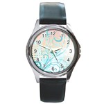 Pink Blue Pattern Round Metal Watch