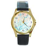 Pink Blue Pattern Round Gold Metal Watch