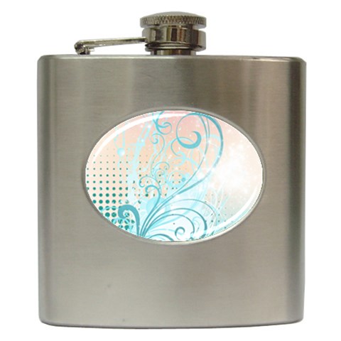 Pink Blue Pattern Hip Flask (6 oz) from ArtsNow.com Front