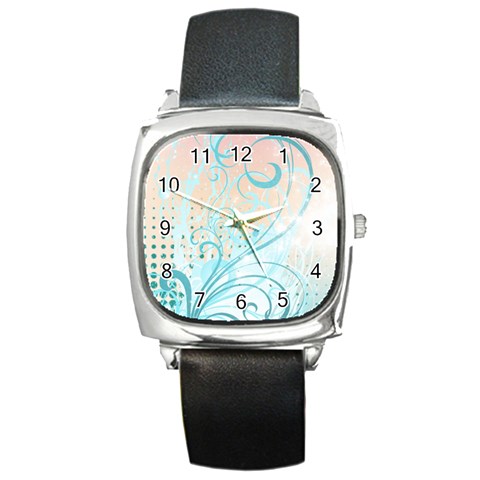 Pink Blue Pattern Square Metal Watch from ArtsNow.com Front