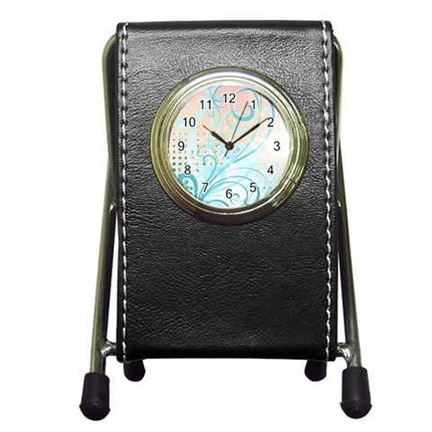 Pink Blue Pattern Pen Holder Desk Clock from ArtsNow.com Front