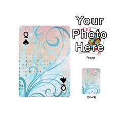 Queen Pink Blue Pattern Playing Cards 54 (Mini) from ArtsNow.com Front - SpadeQ