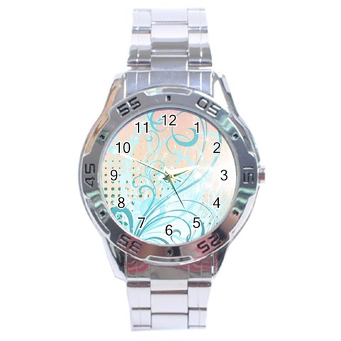 Pink Blue Pattern Stainless Steel Analogue Watch from ArtsNow.com Front