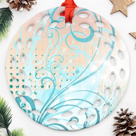 Pink Blue Pattern Ornament (Round Filigree) from ArtsNow.com Front