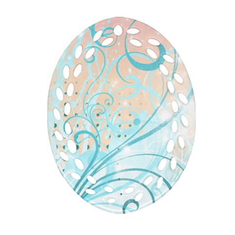 Pink Blue Pattern Oval Filigree Ornament (Two Sides) from ArtsNow.com Front
