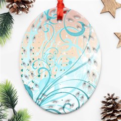 Pink Blue Pattern Oval Filigree Ornament (Two Sides) from ArtsNow.com Front