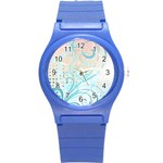 Pink Blue Pattern Round Plastic Sport Watch (S)