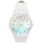 Pink Blue Pattern Round Plastic Sport Watch (M)