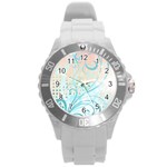 Pink Blue Pattern Round Plastic Sport Watch (L)