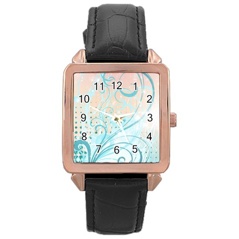 Pink Blue Pattern Rose Gold Leather Watch  from ArtsNow.com Front