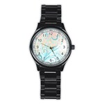 Pink Blue Pattern Stainless Steel Round Watch