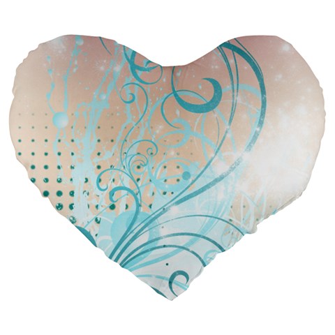 Pink Blue Pattern Large 19  Premium Flano Heart Shape Cushion from ArtsNow.com Front