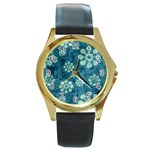 Snow Flake Art Round Gold Metal Watch