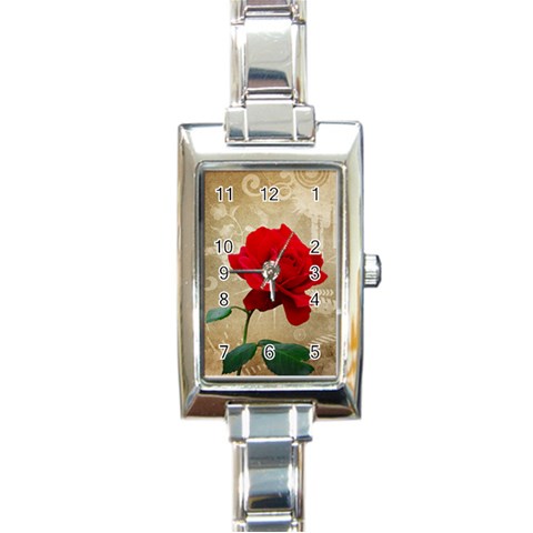 Red Rose Art Rectangle Italian Charm Watch from ArtsNow.com Front
