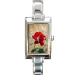 Red Rose Art Rectangle Italian Charm Watch