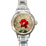 Red Rose Art Round Italian Charm Watch