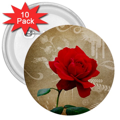 Red Rose Art 3  Button (10 pack) from ArtsNow.com Front