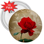 Red Rose Art 3  Button (10 pack)