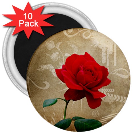 Red Rose Art 3  Magnet (10 pack) from ArtsNow.com Front