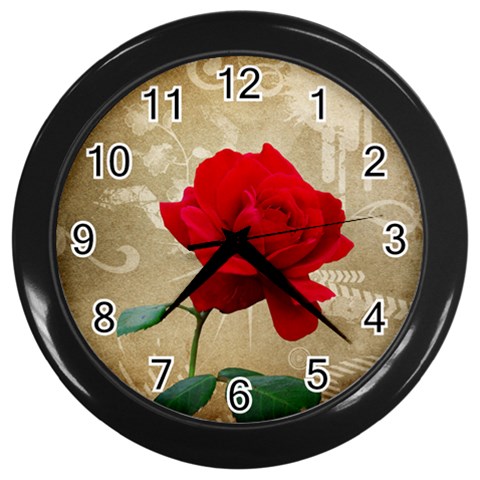 Red Rose Art Wall Clock (Black) from ArtsNow.com Front