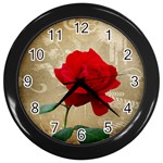 Red Rose Art Wall Clock (Black)