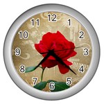 Red Rose Art Wall Clock (Silver)