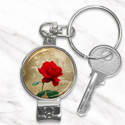 Red Rose Art Nail Clippers Key Chain from ArtsNow.com Front