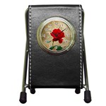 Red Rose Art Pen Holder Desk Clock