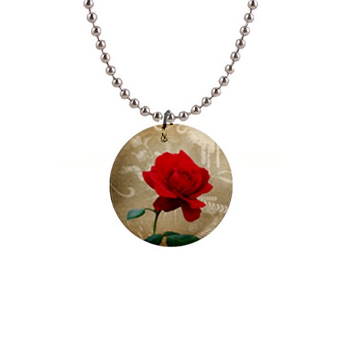 Red Rose Art 1  Button Necklace from ArtsNow.com Front