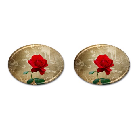 Red Rose Art Cufflinks (Oval) from ArtsNow.com Front(Pair)