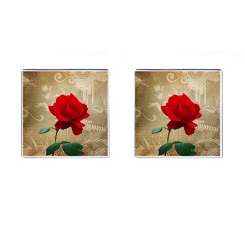Red Rose Art Cufflinks (Square) from ArtsNow.com Front(Pair)