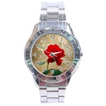 Red Rose Art Stainless Steel Analogue Watch