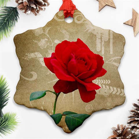 Red Rose Art Snowflake Ornament (Two Sides) from ArtsNow.com Front