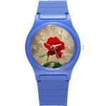 Red Rose Art Round Plastic Sport Watch (S)