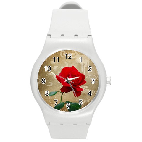Red Rose Art Round Plastic Sport Watch (M) from ArtsNow.com Front