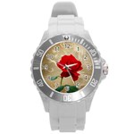 Red Rose Art Round Plastic Sport Watch (L)