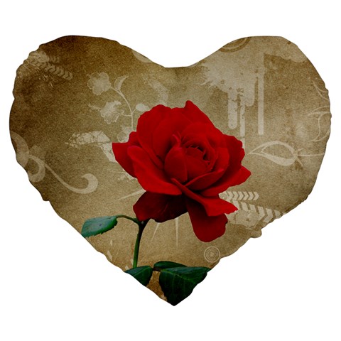 Red Rose Art Large 19  Premium Heart Shape Cushion from ArtsNow.com Front