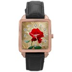 Red Rose Art Rose Gold Leather Watch 