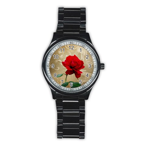Red Rose Art Stainless Steel Round Watch from ArtsNow.com Front