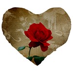 Red Rose Art Large 19  Premium Flano Heart Shape Cushion