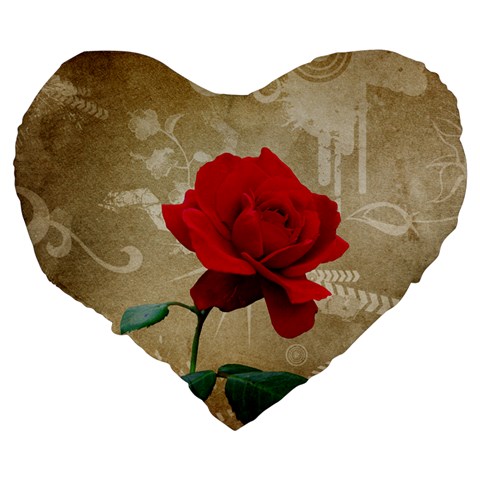Red Rose Art Large 19  Premium Flano Heart Shape Cushion from ArtsNow.com Back