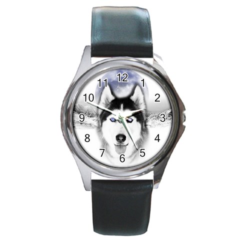 Wolf Moon Mountains Round Metal Watch from ArtsNow.com Front