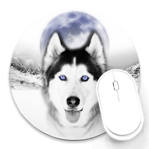 Wolf Moon Mountains Round Mousepad from ArtsNow.com Front