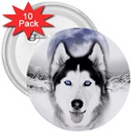 Wolf Moon Mountains 3  Button (10 pack)