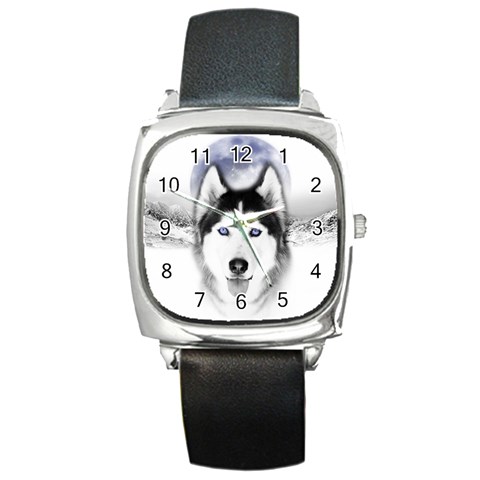 Wolf Moon Mountains Square Metal Watch from ArtsNow.com Front