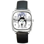 Wolf Moon Mountains Square Metal Watch