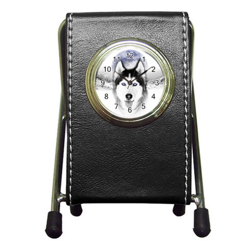 Wolf Moon Mountains Pen Holder Desk Clock from ArtsNow.com Front