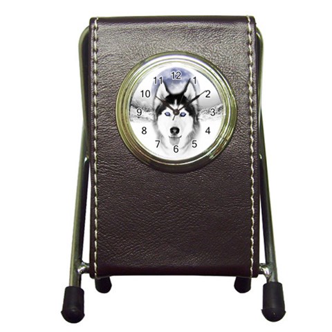 Wolf Moon Mountains Pen Holder Desk Clock from ArtsNow.com Front