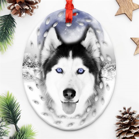 Wolf Moon Mountains Oval Filigree Ornament (Two Sides) from ArtsNow.com Front